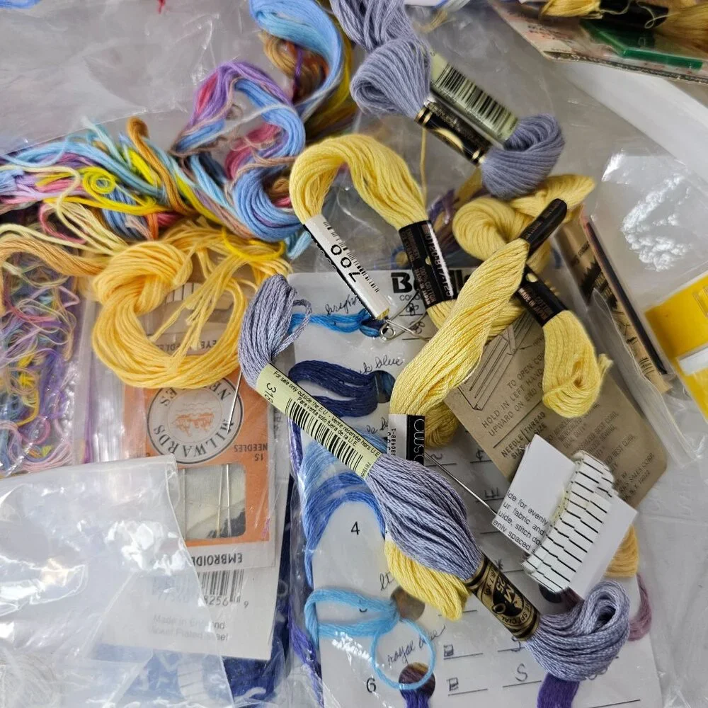 Large Assorted Lot Of Embroidery Floss & Threads Includes DMC Bucilla & More